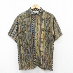 M★古着 半袖 シャツ メンズ 90年代 90s 総柄 レーヨン 緑系他 グリーン 25apr30 中古 トップス