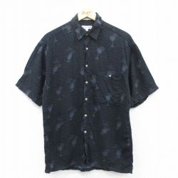 M★古着 ピエールカルダン pierre cardin 半袖 ブランド シャツ メンズ 90年代 90s カクテル 総柄 レーヨン 黒他 ブラック 25apr30 中古 トップス