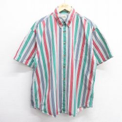 XL★古着 セントジョンズベイ 半袖 シャツ メンズ 90年代 90s コットン ボタンダウン 緑他 グリーン ストライプ 【spe】 25apr30 中古 トップス