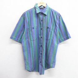 【50%OFF】L★古着 TODAYS NEWS 半袖 シャツ メンズ 90年代 90s ロング丈 紺他 ネイビー ストライプ 25apr30 中古 トップス