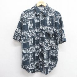 M★古着 半袖 シャツ メンズ 90年代 90s 総柄 紺他 ネイビー 25apr30 中古 トップス
