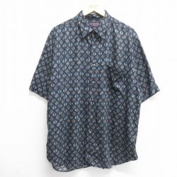 【50%OFF】XL★古着 半袖 シャツ メンズ 00年代 00s 総柄 ロング丈 レーヨン 黒他 ブラック 25apr30 中古 トップス