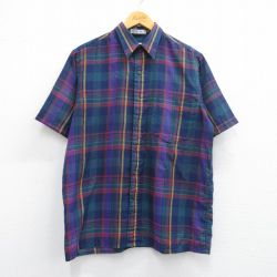 【50%OFF】L★古着 アロー 半袖 シャツ メンズ 00年代 00s 紺他 ネイビー チェック 25apr30 中古 トップス