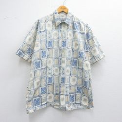 XL★古着 ピエールカルダン pierre cardin 半袖 シャツ メンズ 90年代 90s 総柄 コットン 薄紺他 ネイビー 25apr30 中古 トップス