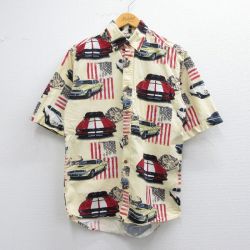 M★古着 レッドヘッド 半袖 シャツ メンズ 00年代 00s 車 クラシックカー 総柄 ボタンダウン 黄色他 イエロー 25apr30 中古 トップス