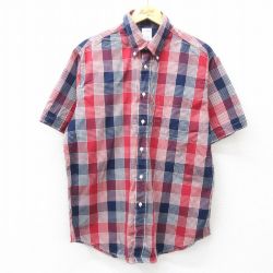 XL★古着 ブルックスブラザーズ BROOKS BROTHERS 半袖 ブランド シャツ メンズ コットン ボタンダウン 紺他 ネイビー チェック 25may01 中古 トップス