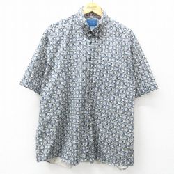 XL★古着 タウンクラフト 半袖 シャツ メンズ 総柄 大きいサイズ コットン ボタンダウン 紺他 ネイビー 25may01 中古 トップス