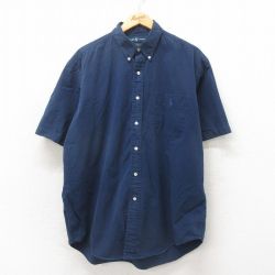 XL★古着 ラルフローレン Ralph Lauren 半袖 ブランド シャツ メンズ 90年代 90s ワンポイントロゴ BLAKE 大きいサイズ コットン ボタンダウン 紺 ネイビー 25may02 中古 トップス