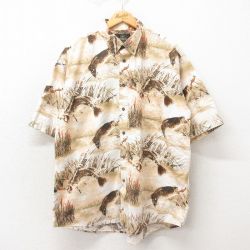 XL★古着 レッドヘッド 半袖 シャツ メンズ 00年代 00s 魚 リップストップ 大きいサイズ コットン ボタンダウン ベージュ他 カーキ 25may02 中古 トップス