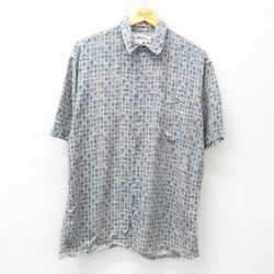 M★古着 半袖 シャツ メンズ 00年代 00s 総柄 レーヨン 紺他 ネイビー 25may07 中古 トップス