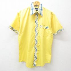 【50%OFF】L★古着 半袖 シャツ メンズ 80年代 80s 黄他 イエロー 25may07 中古 トップス