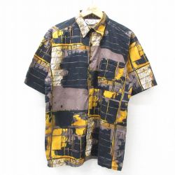 M★古着 半袖 シャツ メンズ 総柄 コットン 黒他 ブラック 25may07 中古 トップス