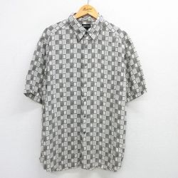 XL★古着 半袖 シャツ メンズ 大きいサイズ レーヨン グレー他 チェック 25may08 中古 トップス