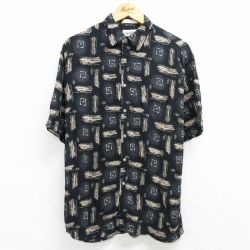 M★古着 半袖 シャツ メンズ 00年代 00s レーヨン 黒 ブラック 25may08 中古 トップス