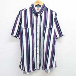 XL★古着 半袖 ウエスタン シャツ メンズ 90年代 90s コットン ボタンダウン USA製 白他 ホワイト ストライプ 【spe】 25may08 中古 トップス
