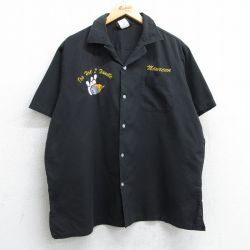 XL★古着 ヒルトン 半袖 ボウリング シャツ メンズ 開襟 オープンカラー 黒 ブラック 25may08 中古 トップス