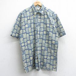 L★古着 ピエールカルダン pierre cardin 半袖 ブランド シャツ メンズ 90年代 90s 花 総柄 ベージュ系他 カーキ 25may08 中古 トップス