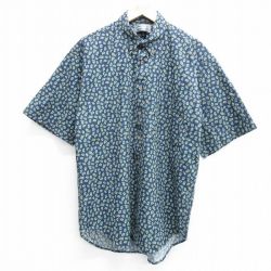 L★古着 半袖 シャツ メンズ 90年代 90s ペイズリー柄 総柄 コットン ボタンダウン USA製 紺他 ネイビー 25may08 中古 トップス