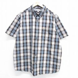 XL★古着 カーハート Carhartt 半袖 シャツ メンズ 大きいサイズ ロング丈 コットン ボタンダウン 薄紺他 ネイビー チェック 25may08 中古 トップス