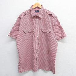 【50%OFF】XL★古着 半袖 シャツ メンズ 90年代 90s 大きいサイズ 赤他 レッド ストライプ 25may08 中古 トップス