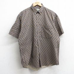 XL★古着 半袖 シャツ メンズ 90年代 90s 総柄 コットン ボタンダウン 紺他 ネイビー 25may09 中古 トップス