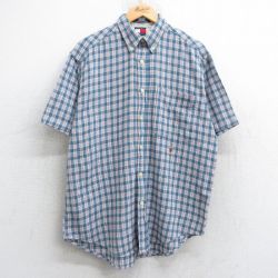L★古着 トミーヒルフィガー TOMMY HILFIGER 半袖 ブランド シャツ メンズ 90年代 90s ワンポイントロゴ コットン ボタンダウン 紺系他 ネイビー チェック 25may09 中古 トップス