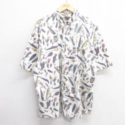 XL★古着 半袖 シャツ メンズ 00年代 00s ルアー 大きいサイズ コットン ボタンダウン 白他 ホワイト 25may09 中古 トップス