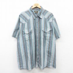 【50%OFF】XL★古着 半袖 ウエスタン シャツ メンズ 大きいサイズ グレー他 ストライプ 25may09 中古 トップス