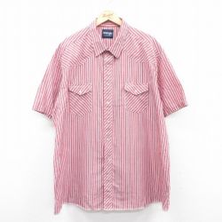 XL★古着 ラングラー Wrangler 半袖 ウエスタン シャツ メンズ 赤他 レッド ストライプ 25may09 中古 トップス