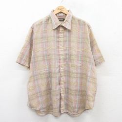 XL★古着 半袖 シャツ メンズ 90年代 90s 大きいサイズ ベージュ系他 カーキ チェック 25may09 中古 トップス
