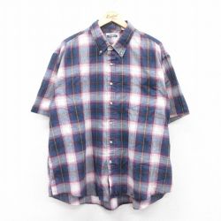 XL★古着 キー KEY 半袖 シャツ メンズ 90年代 90s 大きいサイズ ボタンダウン 紺他 ネイビー チェック 25may09 中古 トップス