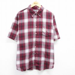 XL★古着 キー KEY 半袖 シャツ メンズ 90年代 90s 大きいサイズ ボタンダウン エンジ他 チェック 25may09 中古 トップス