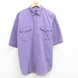 【50%OFF】XL★古着 半袖 シャツ メンズ 90年代 90s コットン ボタンダウン 紫 パープル 25may09 中古 トップス