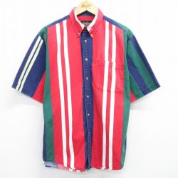 L★古着 半袖 シャツ メンズ 00年代 00s コットン ボタンダウン 赤他 レッド 25may09 中古 トップス