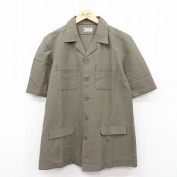 【20%OFF】M★古着 半袖 シャツ メンズ 90年代 90s 開襟 オープンカラー 濃緑 グリーン 25may10 中古 トップス