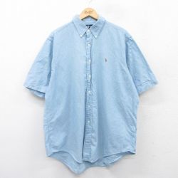 XL★古着 ラルフローレン Ralph Lauren 半袖 ブランド シャツ メンズ 90年代 90s ワンポイントロゴ オックスフォード 大きいサイズ コットン ボタンダウン 薄紺 ネイビー 【spe】 25may10 中古 トップス