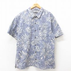 XL★古着 コロンビア COLUMBIA 半袖 シャツ メンズ 00年代 00s 葉 大きいサイズ コットン 薄紺 ネイビー 25may12 中古 トップス