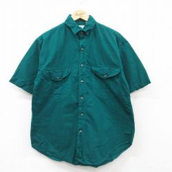 M★古着 半袖 シャツ メンズ 90年代 90s コットン 緑 グリーン 25may13 中古 トップス