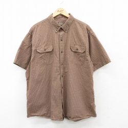 XL★古着 半袖 シャツ メンズ 大きいサイズ コットン ボタンダウン 茶他 ブラウン チェック 25may13 中古 トップス