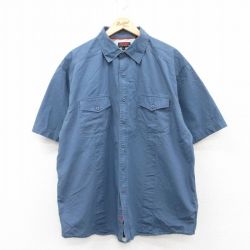 【50%OFF】XL★古着 半袖 シャツ メンズ ウルヴァリン リップストップ 大きいサイズ ロング丈 コットン 紺 ネイビー 25may13 中古 トップス