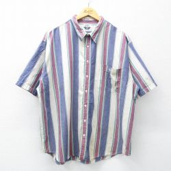 XL★古着 ドッカーズ 半袖 シャツ メンズ 90年代 90s ワンポイントロゴ 大きいサイズ コットン 紺他 ネイビー ストライプ 25may15 中古 トップス