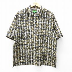XL★古着 半袖 シャツ メンズ 総柄 黒他 ブラック 25may15 中古 トップス