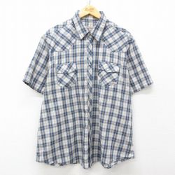 XL★古着 ラングラー Wrangler 半袖 ウエスタン シャツ メンズ 大きいサイズ 紺他 ネイビー チェック 25may14 中古 トップス