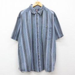 XL★古着 FADED GLORY 半袖 シャツ メンズ 大きいサイズ コットン 濃グレー他 ストライプ 25may14 中古 トップス