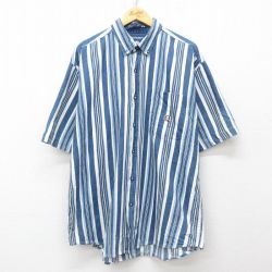 XL★古着 半袖 シャツ メンズ コットン ボタンダウン 紺他 ネイビー ストライプ 25may14 中古 トップス