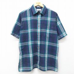 L★古着 アロー 半袖 シャツ メンズ 90年代 90s 紺他 ネイビー チェック 25may14 中古 トップス