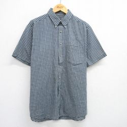 XL★古着 半袖 シャツ メンズ 90年代 90s ボタンダウン 紺他 ネイビー チェック 25may15 中古 トップス