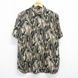 XL★古着 半袖 シャツ メンズ 90年代 90s 緑他 グリーン 迷彩 25may15 中古 トップス