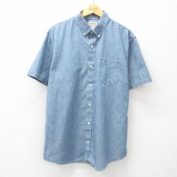 XL★古着 エルエルビーン LLBEAN 半袖 シャツ メンズ 00年代 00s ロング丈 コットン ボタンダウン 薄紺 ネイビー 25may15 中古 トップス