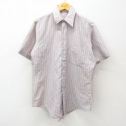 【50%OFF】L★古着 半袖 シャツ メンズ 80年代 80s 薄紺他 ネイビー ストライプ 25may15 中古 トップス